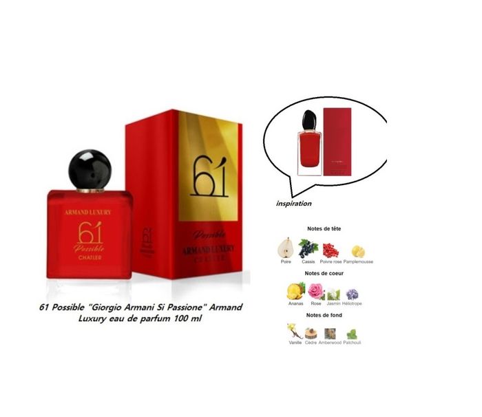 61 Possible " inspi Armani Si Passione" Armand Luxury eau de parfum 100 ml - photo numéro 2