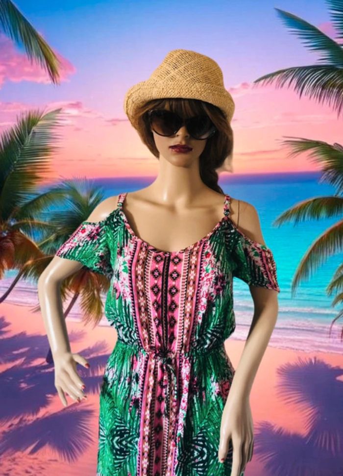 🌴🌿Robe de vacances tropicale ethnique épaules dénudées Summer ethnic jungle Off-shoulder dress🌿🌴 - photo numéro 13