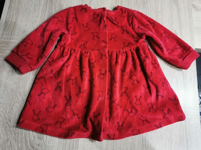 Robe d'hiver rouge motif lapin neuve sans étiquette 9mois sucre d'orge - photo numéro 4