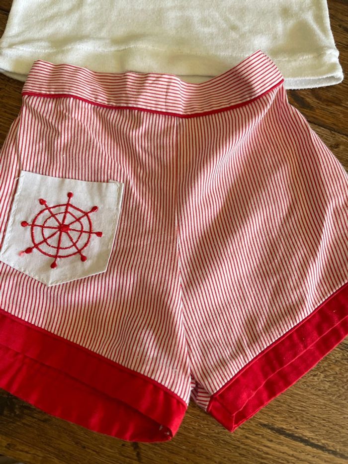 Tenue rouge et blanche petit garçon 9 mois marin bateau ensemble casquette été - photo numéro 7