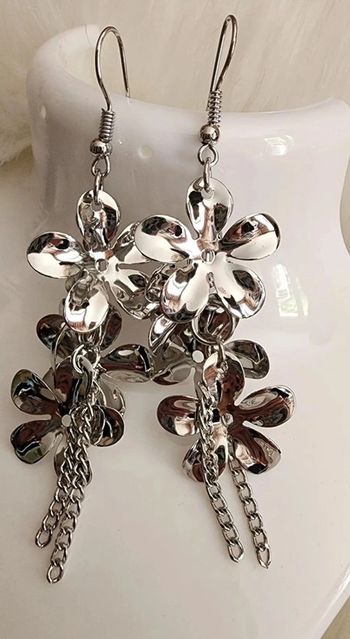 💎Boucles d’oreilles Argenté Pendantes Fleuri 💎