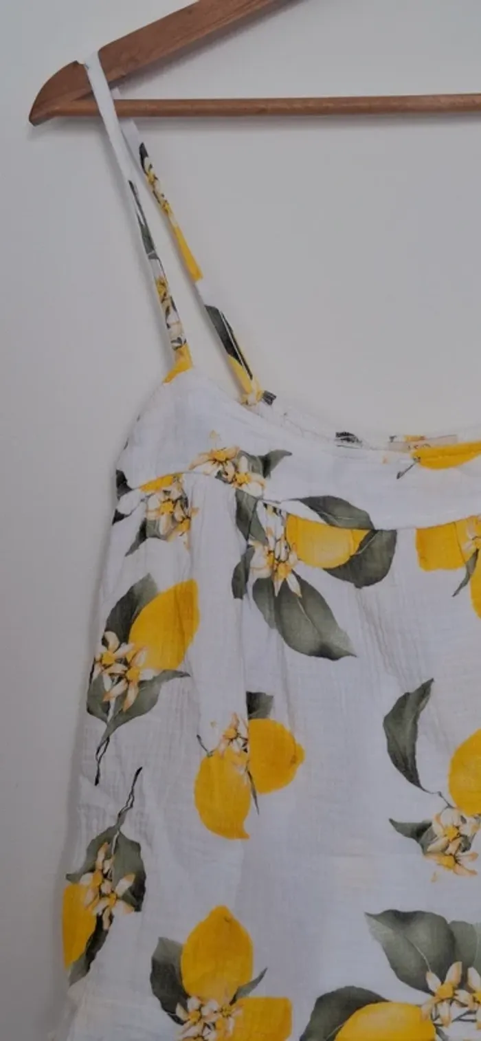 Caraco blanc en dentelle et gaze de coton motif citron esprit bohème chic neuf - photo numéro 3