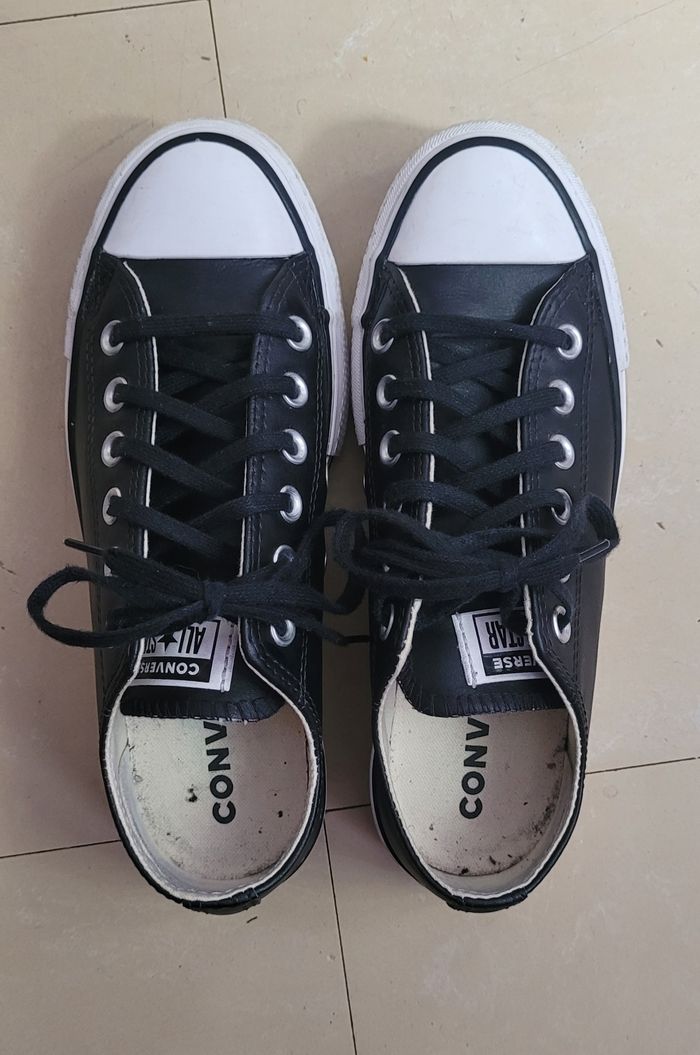 Converses basses platforme cuir noir - photo numéro 6