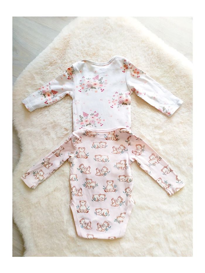 Lot 2 bodys bébé fille C&A 62 cm manches longues coton fleurs & koalas - photo numéro 3