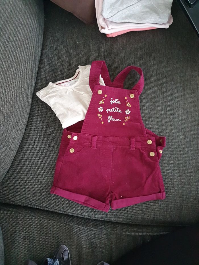 Short velour a bretelles et tee-shirt ML gemo 6 mois - photo numéro 2