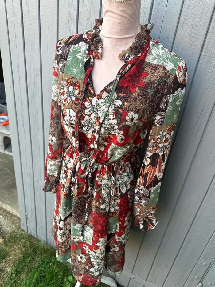 Robe manches longues fleurie colorée doublée 40/L - photo numéro 3