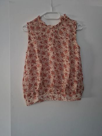 Blouse débardeur femme été rose motifs fleuris col taille unique TBE