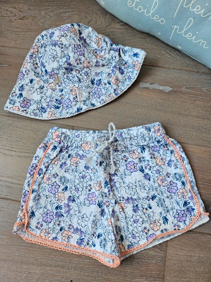 Short + chapeau fille 24 mois