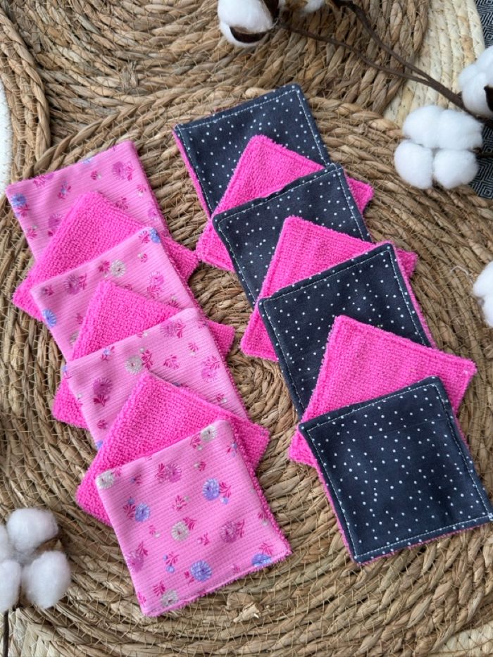 Lingettes lavables en éponge micro fibre lot de 14 Taille 9x9 cm lavable à 30° Création Fait main Ateliersdisa - photo numéro 3
