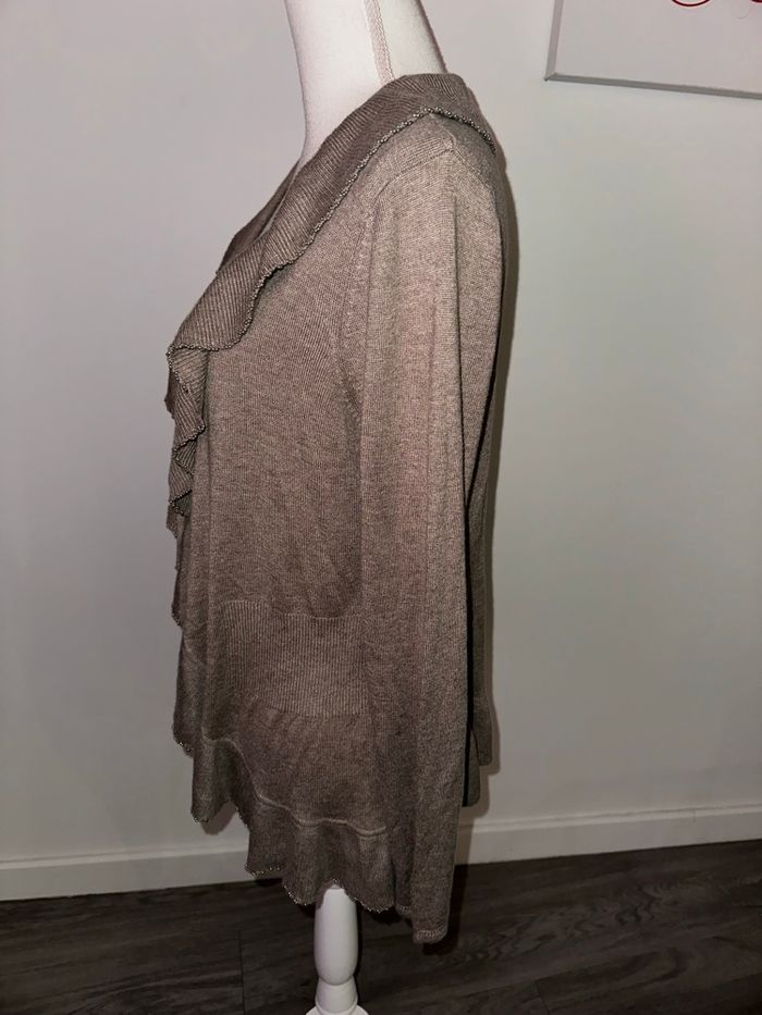 Cardigan en alpaga col cascade et perles beige taupe Your sixth sense T42/44 XL/XXL - photo numéro 2