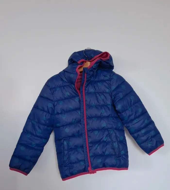 Doudoune Bleu Marine à Pois & Liseré Rose – Taille 110 cm - superbe état - photo numéro 2