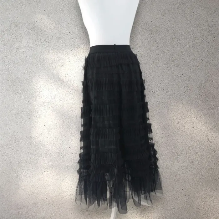 Jupe longue en tulle et froufrous taille élastique noire 36-38 - photo numéro 3
