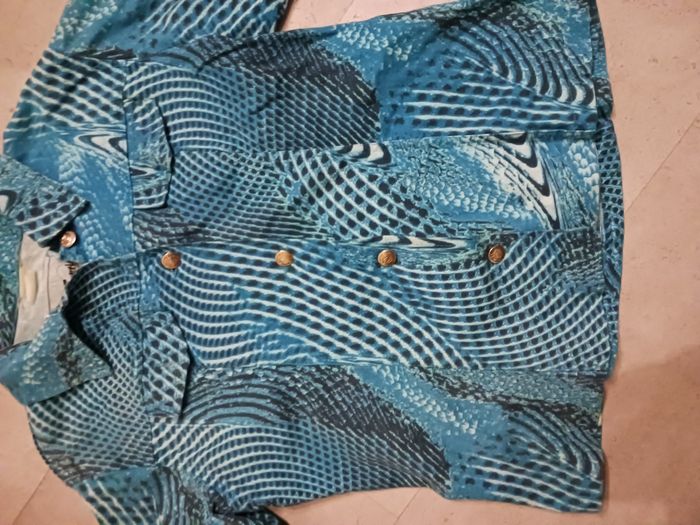 veste en toile imprimée bleu turquoise Taille 38 Caprices Jean's couture - photo numéro 3