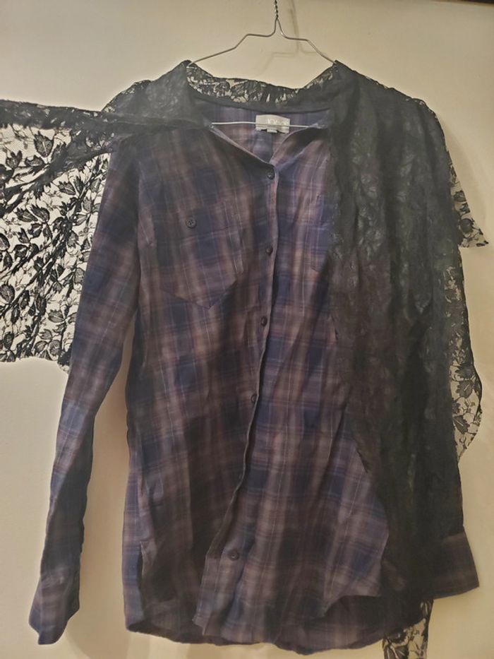 Chemise col dentelle carreaux marine 1060 Clothes T38 - photo numéro 4
