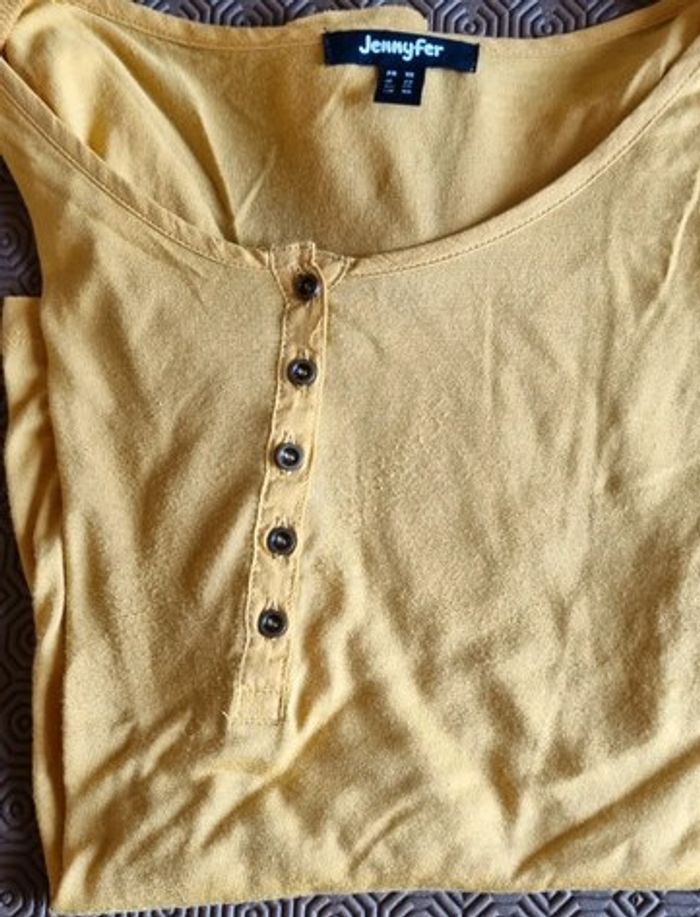 Tee shirt manche longue jaune moutarde - photo numéro 3