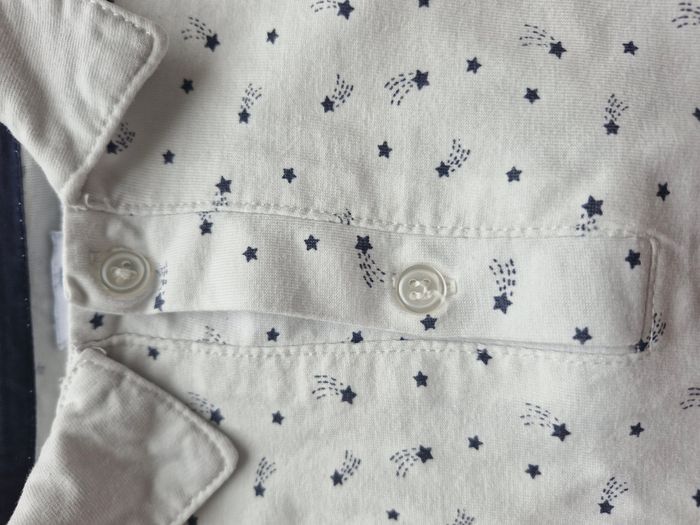 Polo manches longues 24 mois Mots d’enfants Blanc motifs étoiles comètes bleu marine - photo numéro 2