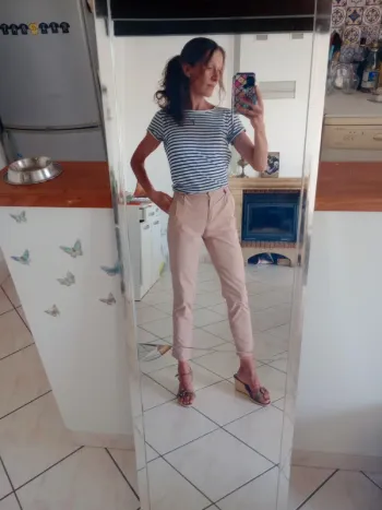 Pantalon femme 32 type pince vieux rose c85