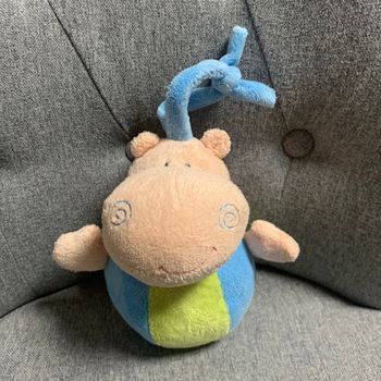 peluche hochet hippopotame bleu vert