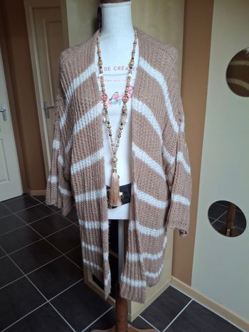 Gilet long camel rayé état impeccable