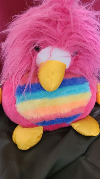 Peluche vintage perroquet AJENA arc-en-ciel oiseau rose