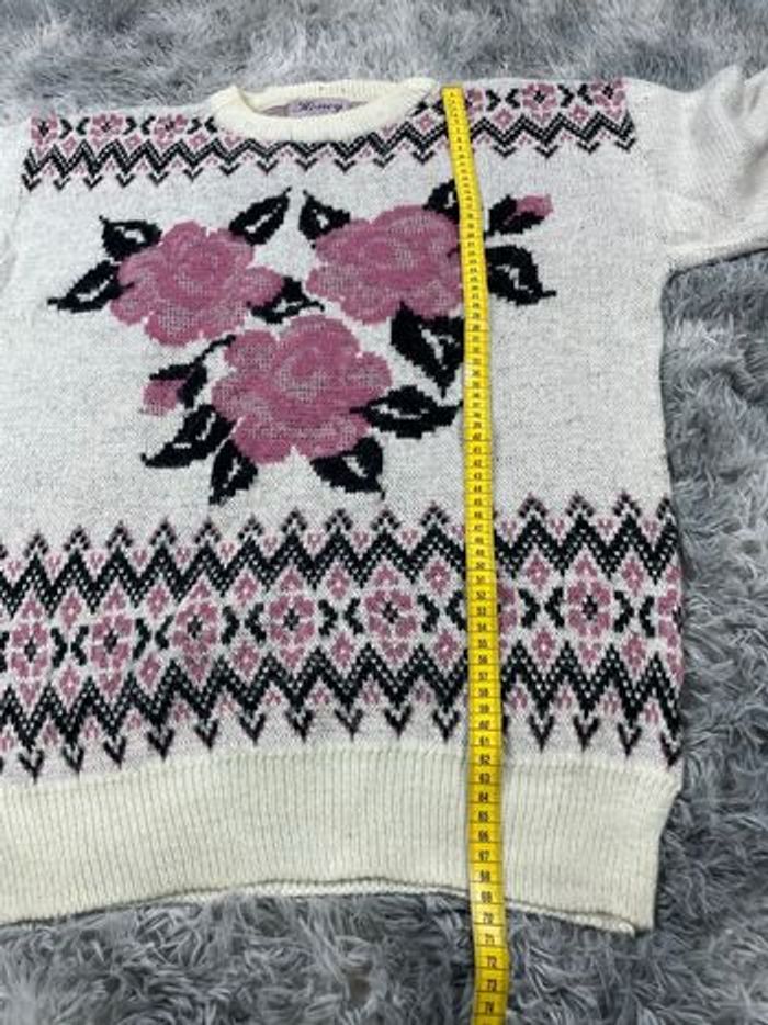 Pull D’hiver Honey Vintage 90s Femme M/M Blanc Fleuris - photo numéro 9