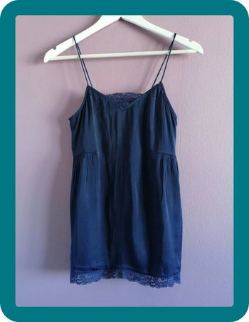 Top en satin avec dentelle vintage bleu marine