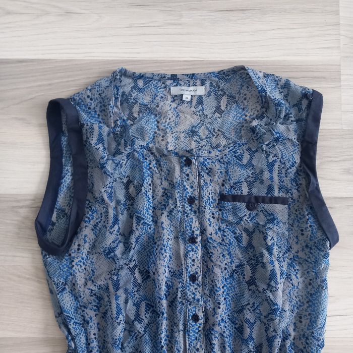 Robe mi-longues sans manches imprimée bleu Tex Woman taille 38 - photo numéro 2