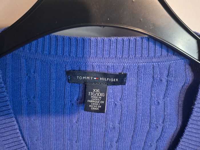Pull torsadé tommy hilfiger col V violet femme - taille 2xl - photo numéro 7