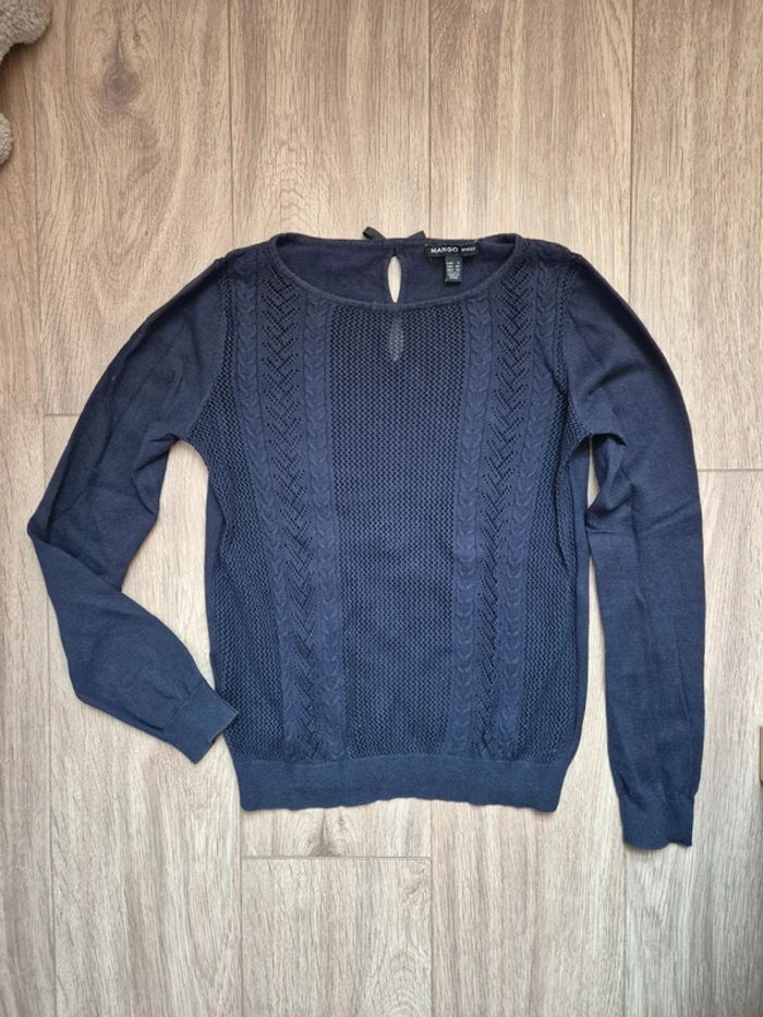 Pull crochet bleu marine mango