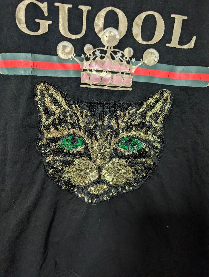 🌸 Femme 🌸 T-shirt noir motif chat sequins – Taille XL Bon état – dessin légèrement craquelé - photo numéro 3