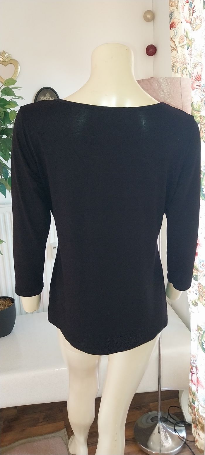 Top/ tunique/ t-shirt manches longues noir Broderies argentées taille 40/ 3 / L excellent état - photo numéro 5