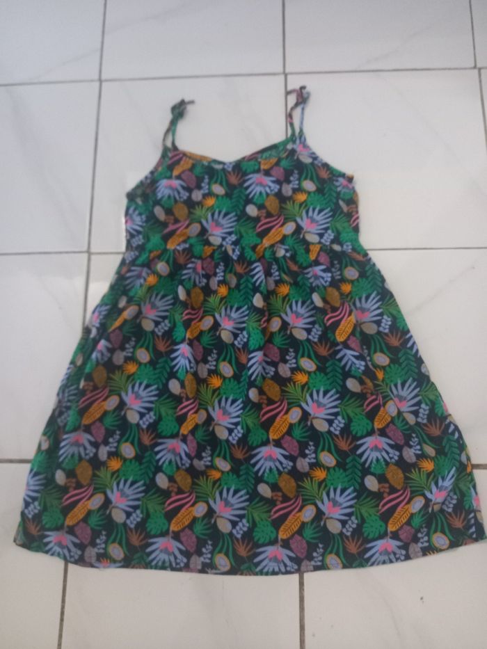 Robe d ete a bretelle fille taille 12 ans motifs feuilles en coton - photo numéro 3