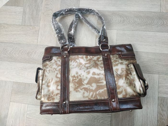 Sac à main neuf doré croco marron