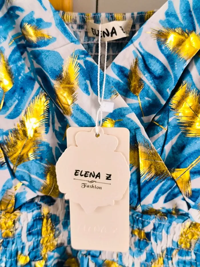 Robe longue imprimée tropicale bleue et dorée femme 40/42 - photo numéro 5