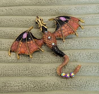 BROCHE DRAGON DORE MARRON ET NOIR STRASS ! NEUF !