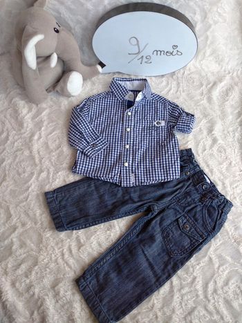 Ensemble (chemise à carreaux manches longues+pantalon) Garçon 9/12 mois Berlingot