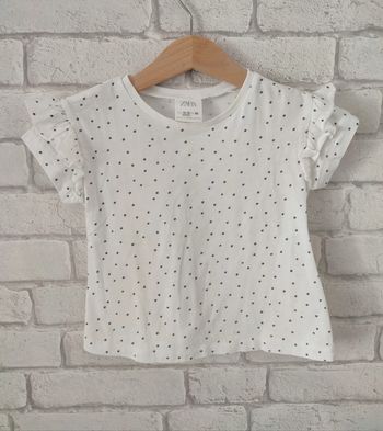 Tee-shirt bébé Zara blanc à pois – 12/18 mois