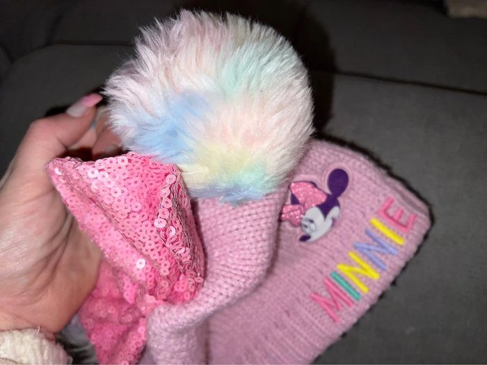 Bonnet hiver Disney store Minnie pompon rose noeud fille 2 - 3 ans - photo numéro 4