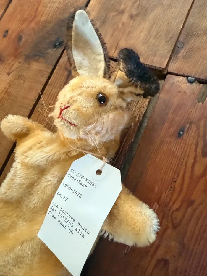 Peluche marionnette ancienne Steiff lapin lièvre Hase 17cm miel théâtre marron - photo numéro 4
