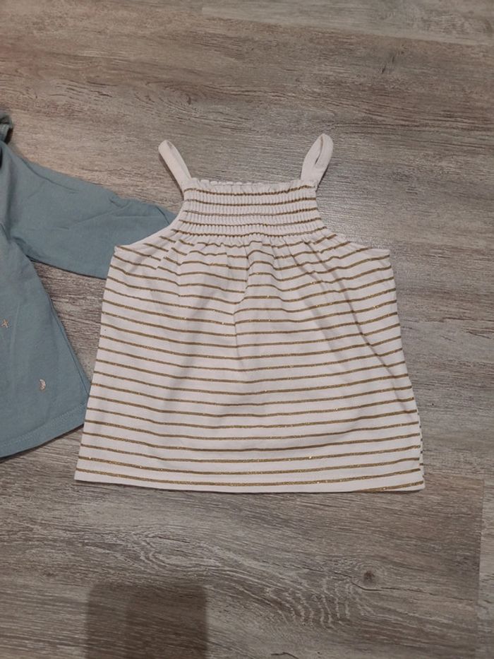 Débardeur blanc rayé or et tee-shirt manches longues bleu argent - photo numéro 2