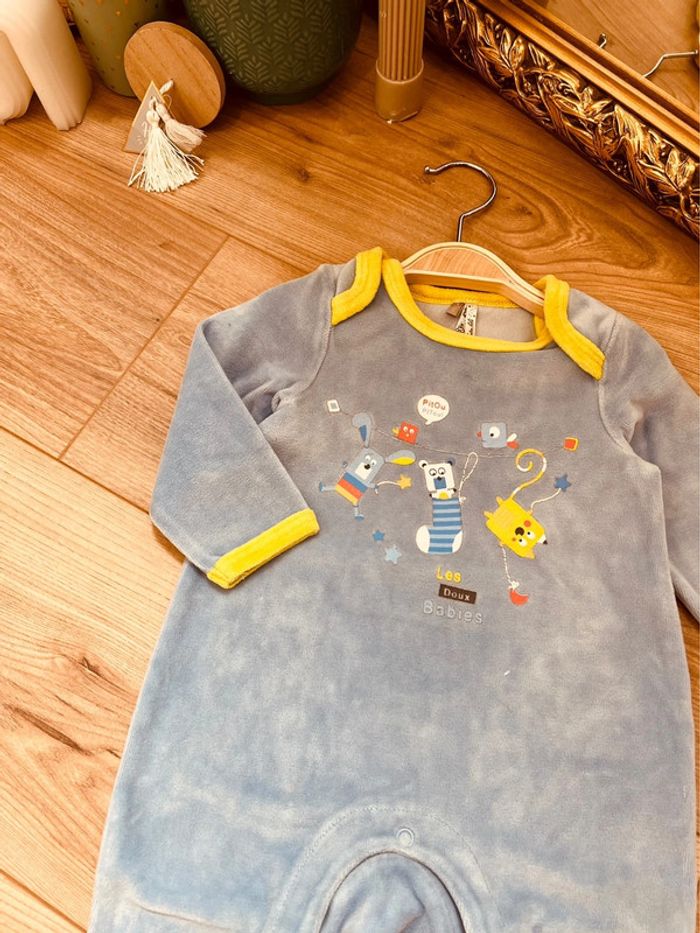 Taille 6 mois pyjama velours garçon Orchestra bleu ciel et vert * animaux * 💙 - photo numéro 3
