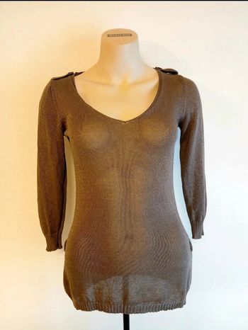 Blouse gris marron col en V Camaïeu 