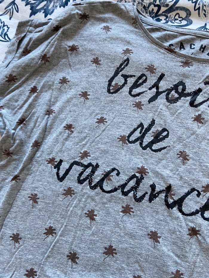 Tee shirt gris motifs palmier - photo numéro 4