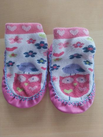 Chaussettes chaussons fille hibou rose