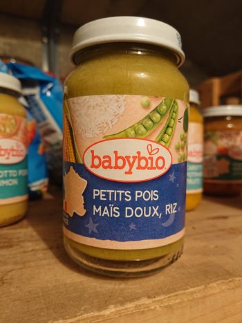 Plat du soir Babybio Petit pois maïs doux, riz 6 mois à l'unité 