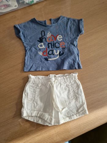 Ensemble bout chou 6 mois bleu et blanc