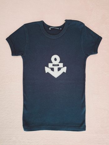 T-shirt fille manches courtes 10 ans Le Phare de la Baleine bleu marine motif ancre blanche