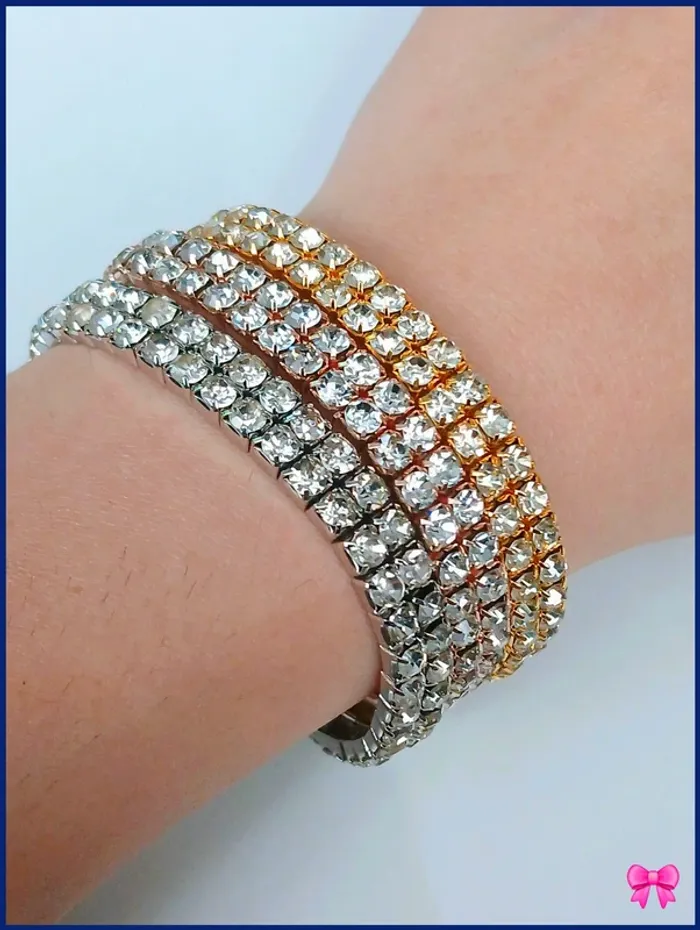 Bracelet multirangs strass argenté doré rosé tendance - photo numéro 2