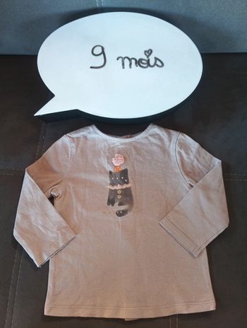 Tee shirt chemise manches longues Fille 9 mois magic cat chat Kiabi Eco conception 100% coton bio