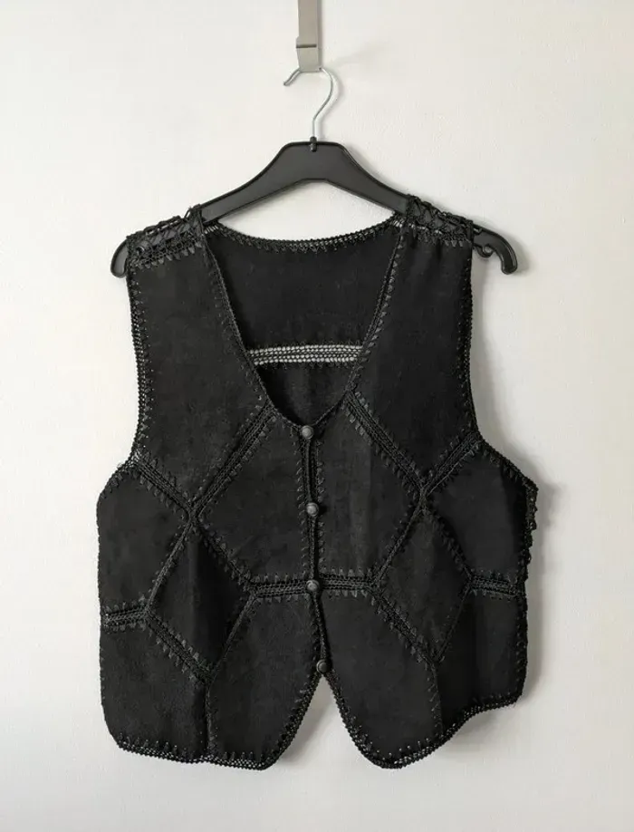 Gilet vintage en cuir daim - taille 40 - photo numéro 1